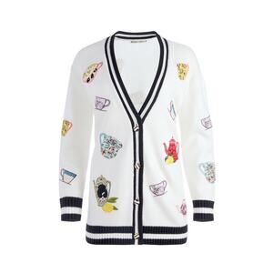 Alice + Olivia S Bradford Embroidered Grandpa Tea Cup Cardigan